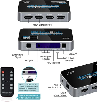 Mini 4x1 4K HDMI Switch Audio Izvlači S LUKOM i Optički Toslink HDMI 2.0 Sklopka za 4K 60 Hz HDMI Switch Daljinski Upravljač Za Apple TV PS4