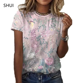 Moderan glazbeni t-shirt Ženska ljetna s okruglog izreza Svakodnevni slobodna cvjetni t-shirt s cvjetnim ispis, t-shirt s kravatom, Top Plus Size kratkih rukava