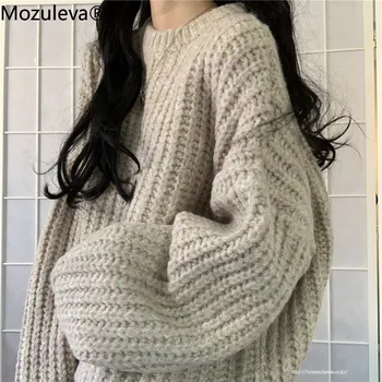 Mozuleva 2022 Slobodan ca topli pulover Džemper za žene Jesen zima s okruglog izreza i dugim rukavima ravnici pletene skakači u korejskom stilu