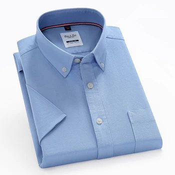 Muška godišnje casual košulja od pamučnih tkanina s kratkih rukava od tkanine Oxford s jednim takvih džep standardni ulaska u kavez prugasta Košulja na zakopčane