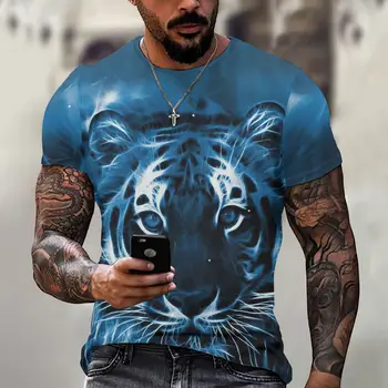 Muška majica s po cijeloj površini tigar, Trend godišnje vanjska odjeća,majice kratkih rukava, prozračna majica, Muška odjeća, majica veličine