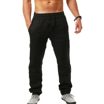 Muške svakodnevne sportske hlače u stilu hip-hop, Pamuk, lanene hlače Podstavljene prozračna ravnici Duge hlače s tie Nova moda 2021