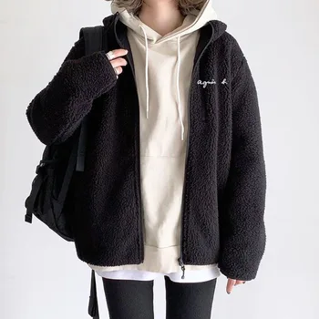 Nova jakna zip dugih rukava s kapuljačom za žene runo jesensko-zimska topla ženska moda jakna je Crno monotone svakodnevice kaput