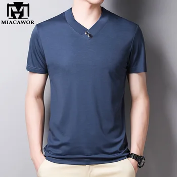 Nova ljetna majica kratkih rukava za muškarce Čvrste pamučne svakodnevne majice majice Homme s V-neck, Slim Fit Camisa Muška odjeća T1016