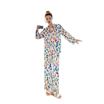 Nova ženska пижама sa slovima, kardigan s igle, dugi rukav, iz dva dijela, slobodna mimoza baršun пижама, ženska