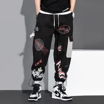 Novi hip-hop Trkač Muške crne ženske sportske hlače Kombinezon s više džepova Traka Muške sportske hlače Ulične Casual muške Casual hlače
