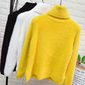Novi jesensko-zimski džemper s visokim ulivni žena mink kašmir pletene džemper soft elastičnost spustu veste debeli pulover 3141
