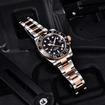 PAGANI DESIG Muški sat GMT Luksuzni Safir staklo 40 mm Poslovne sat Od nehrđajućeg čelika, Mehanička Automatski ručni sat Relogio