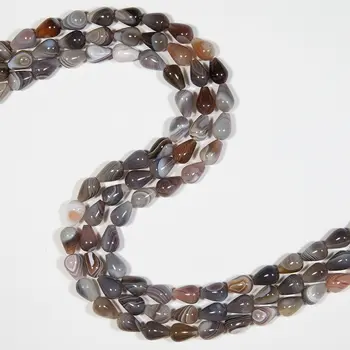 Perle oko vrata sivi ahat, ženski, prirodni kamen, veličina zrna 8 x12 mm