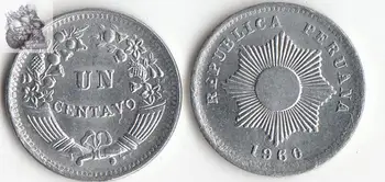 Peru 1 Cent Američke Kovanice Originalna Rijetke kovanice Spomen-izdanje Trenutno