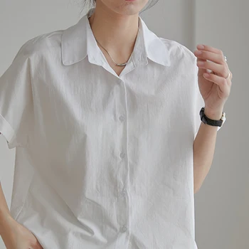 PLAMTEE 2022 Nova ljetna Bijela plava ženska bluza Slobodan korejski majica kratkih rukava jednobojnu Office ženske majice