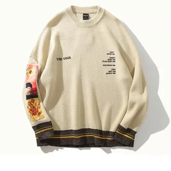 Povucite homme Van Gogh pletene džemper za muškarce 2021 Zima Jesen Vez Vintage Hip-hop Prevelike pulover Muške veste
