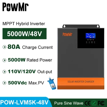 PowMr MPPT 80A 5 KVA 5000 W Solarni Punjač Inverter 110 120 Izlaz Neto синусоидальная val 50 Hz 60 Hz Max PV 500 vdc SPWM 48 baterije