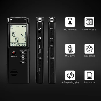 Prijenosni Snimač, 8 G/16 G/32 G Profesionalni Diktafon Diktafon LCD zaslon USB player Ručka za snimanje glasa WMA MP3 player