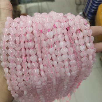 Prirodni ružičasti kvarc 8 mm-12 mm lanac u obliku srca 1 struk/komplet materijala za izradu nakita DIY (oko 38 cm)