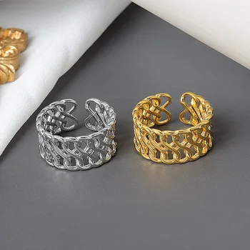 Prsten srebrne boje u jednostavnom stilu Srebrne Boje Višeslojne Linearni Prsten Za žene Darove Velike Prsten Lanac Trend 2021