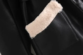PUWD Ženska crna jakna od umjetne kože 2021 Jesen zima Ženska debeli mornarska obloge Pojas Ulica jakna Ženska džep odjeća