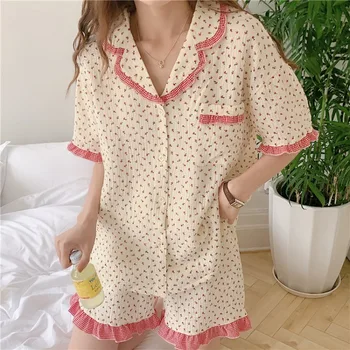 Razbarušen Mali cvjetni Slatka kardigan odgovaraju za kućnu održavanje Ženska пижама za žene Pidžama Ženski komplet od dva dijela Godišnje пижама