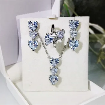 S925 Srebrna ogrlica s ovjesom za žene Komplet nakita u obliku srca Fin Nakit za Vjenčanje Pribor Poklon za ljubavnika CCN719