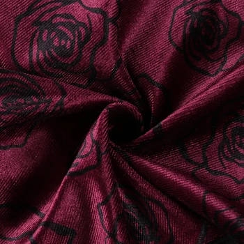 Seksi Bordo-crveni baršun haljine s cvjetnim ispis za stranke Berba estetski V-izrez u obliku cvjetne čipke završiti Korzet bez rukava Mini-haljina Vila Grunge