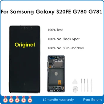 Sjene bez opekotina Super Originalni AMOLED za Samsung Galaxy S20 FE LCD zaslon G780 G781 Zaslon Osjetljiv na dodir Digitalizator + Okvir S20 Lite LCD zaslon