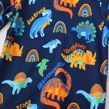 Skakanje metara Za mlađe dječake i Tamno plave kompleti odjeće s uzorkom duga dinosaura Jesen Hlače s dugim rukavima Slatka hlače 2-8 godina