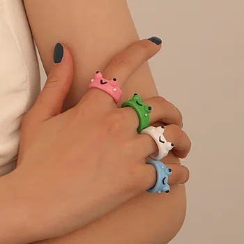 Slatka Crtani Akril prsten-žaba za žene Jednostavno geometrijski prsten za prste životinja Dječji nakit Poklon za Valentinovo Wedding party