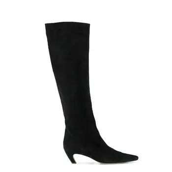 Smeđe, crne, plave antilop ženske čizme do koljena, jesensko-zimske ženske visoke čizme, široka obuća do kavijara na prosjeku petu