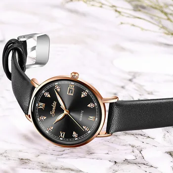 SUNKTA Novi brand Za žene i Za sat Ženske 2021 Crni Kožni remen Reloj Mujer Replika Quartz satovi Ženski Montre Femme