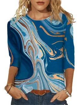 Svakodnevni t-Shirt majica Plava Svemirski ocean 3D print Harajuku Vrhovima Trendy s okruglog izreza i dugim rukavima Ženske majice Elegantna ulica odijevanje