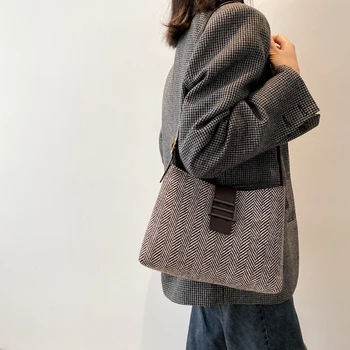 Svakodnevni Vintage torba na rame velikog kapaciteta Za žene 2021 Trend torba preko ramena Ženski Dizajn luksuzna Modna torba od tkanine od vune