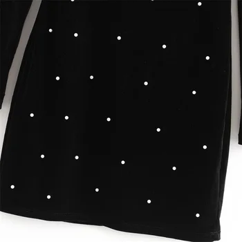 TRAF 2021 Crna Moda Polovica Visokog ovratnika Baršunasto mini-haljina Retro dugi rukav Bisera aplicirano Elegantne haljine Za žene Vestidos