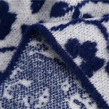 TRAF Za 2021 Cvjetni pletene kardigan Ženski Starinski plava skraćene džemper Ženski jesen жаккардовый kardigan dugih rukava na zakopčane