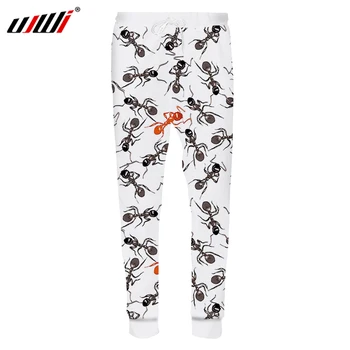 UJWI 2019 Proljetni stil Muške hlače za trčanje Bijele S-4XL 3D Mravi s po cijeloj površini Platna uske hlače Svakodnevne hip-hop ženske sportske hlače Sportske hlače