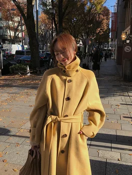 Uredski donje vune kaput Donje dugo 2021 Modni popularno jesensko-zimsko Novi kaput u stilu Hepburn s rol-bar Korejski vune kaput