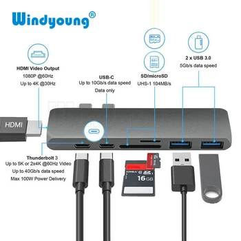 USB 3.1 Tip C Hub na HDMI Adapter 4 Do 7 1 Thunderbolt 3 USB C Hub USB 3.0 TF SD Čitač kartica PD za MacBook Pro Air 2018