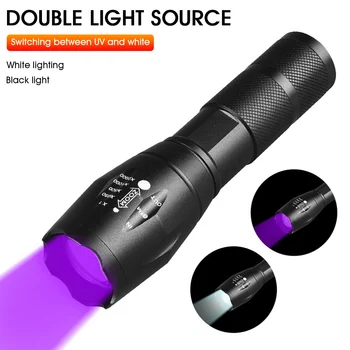 UV Svjetiljka 2 U 1 Crni Svjetlo Led Ručna Svjetiljka Skalabilne Na Baterije 365нм Detektor za Mrlje od Urina Kod Životinja i Škorpija