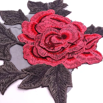 Veliki Veličina 3D Cvijet Ruže List Vezene Čipke Нашивки za Odjeću Oblog Vez vjenčanicu Šivanje Završiti Traper jakna