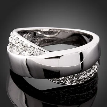 Visoka Kvaliteta križ dizajn Glazura Rhinestones Luk donje Prsten od Bijelog Zlata Boja Korejskih Žena Zaručnički Prsten