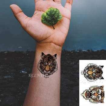 Vodootporne Privremena Tetovaža Naljepnica Glava Kralja Tigar Veliki Boja Životinja Lažna Tetovaža Flash Tetoviranje Malo Body art za djecu Muškarci žene
