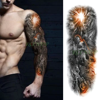 Vodootporne privremena tetovaža naljepnica sunce rimski broj ratnik pegas lav cvijet puna ruka lažna tetovaža flash-tetovaža za muškarce žene