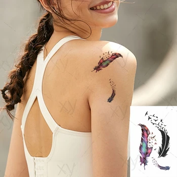 Vodootporno Privremeni Tattoo Naljepnice Crno Pero Krilo Strijela Leti Bird Tetovaže Djeca Body Art Lažne Tetovaže za muškarce i žene