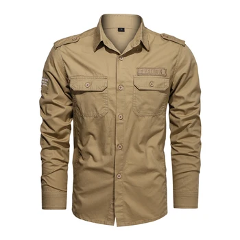 Vojna košulja-teretni Muške Svakodnevne pamuk, dugi rukav košulje Slim Fit Camisa Social Masculina Vojne prozračne Košulje Plus Size 6XL