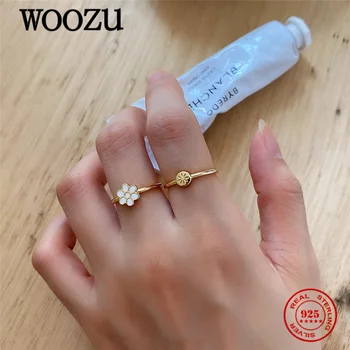 WOOZU Ovom Srebro 925 sterling Romantični Slatka Cvijet Otvoreni Prsten na prst Za žene Godišnjica vjenčanja Korejski rođendanski Poklon Nakit