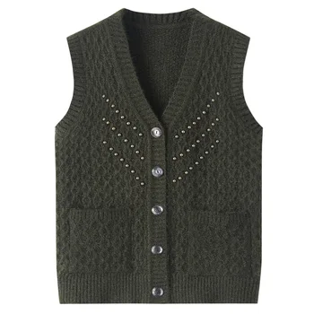XL-4XL Prsluk Rana jesen odjeća Pletene prsluk Korejski Džemper velike veličine za žene Zimska ženska bluza s perlicama Top Ženski