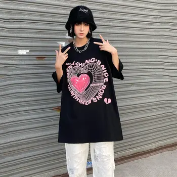 Y2K Ulični stil Hip-hop Ženska majica sa po cijeloj površini srca velike veličine s okruglog izreza i kratkih rukava Хлопковая majica 2021 Ljetne ženske majice odjeća