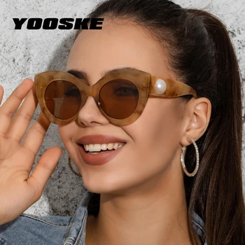 YOOSKE Bisera Sunčane naočale Mačka oko Ženske Luksuzne Marke dizajner Berba Prevelike Sunčane naočale Nijanse Naočale za dame