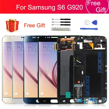 Za Samsung galaxy S6 G920F LCD zaslon osjetljiv na dodir Digitalizator s okvirom Sklop Za G920 G920f Super AMOLED LCD zaslon rezervni Dijelovi za popravak