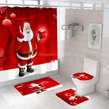 Zavjese za tuširanje čestit Božić Poklon Zvono Poliester Kuke Tkanina, Zavjese za kupaonicu Festivalski Dekor Tepih za kupaonicu Set kupaonske