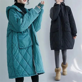 Zimske ženske debeli topli parkovi 2021 Funky полиэстеровая slobodna jakna s kapuljačom s velikim džep Kaput srednje duljine od pamuka